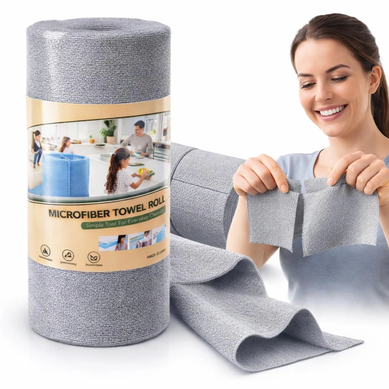 Reusable Microfiber Cleaning Towel Roll – Tear-Off Multi-Purpose Cleaning Cloths