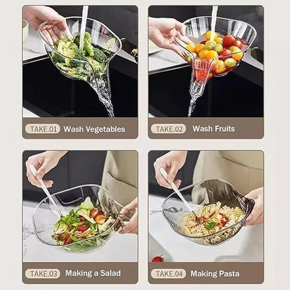 Multi-Purpose Glass Colander Bowl with Drainage | Kitchen Strainer Bowl for Fruits, Vegetables, Pasta & Salad