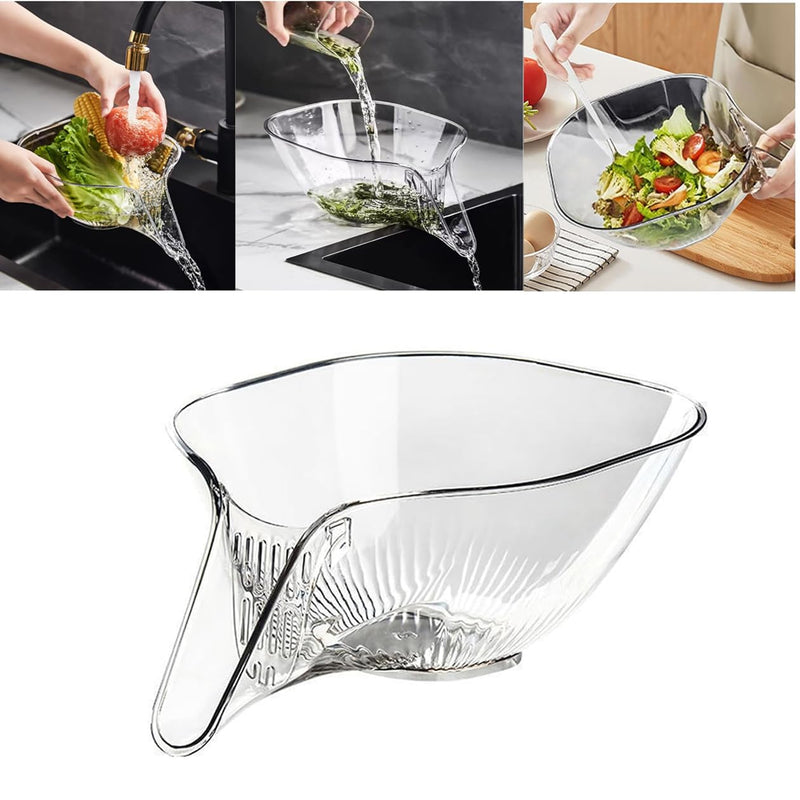 Multi-Purpose Glass Colander Bowl with Drainage | Kitchen Strainer Bowl for Fruits, Vegetables, Pasta & Salad