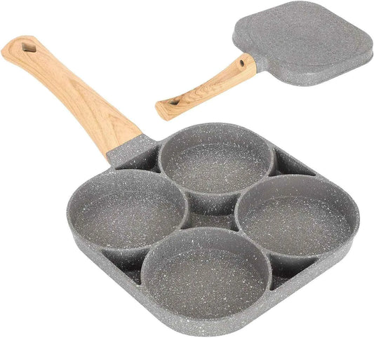 4 Cavity Non-Stick Frying Pan | Multipurpose Egg & Pancake Maker | 4 Section Omelette Pan with Wooden Handle