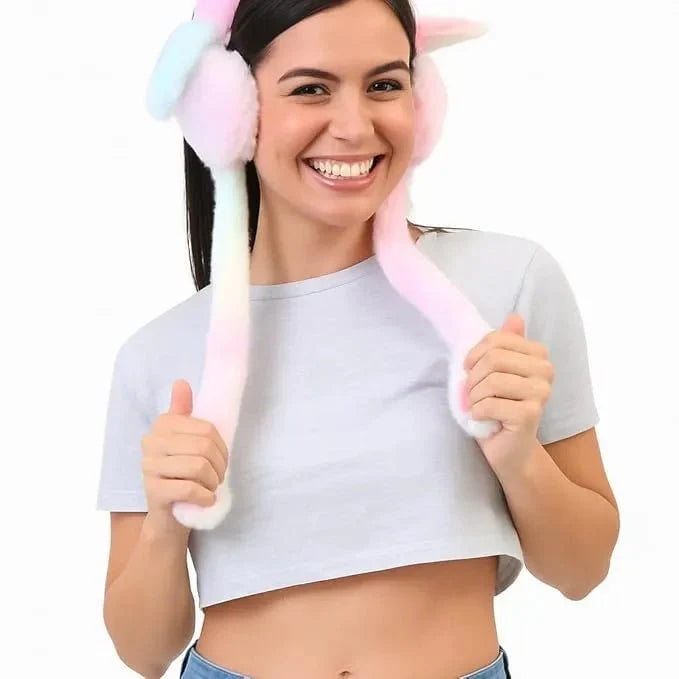 Girls Winter Plush Earmuffs with Moving Bunny Ears – Soft, Warm & Super Cute Ear Warmer