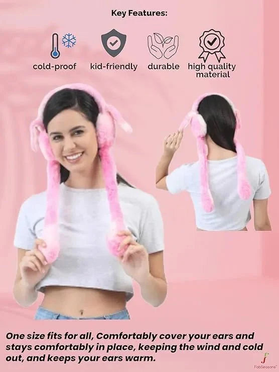 Girls Winter Plush Earmuffs with Moving Bunny Ears – Soft, Warm & Super Cute Ear Warmer