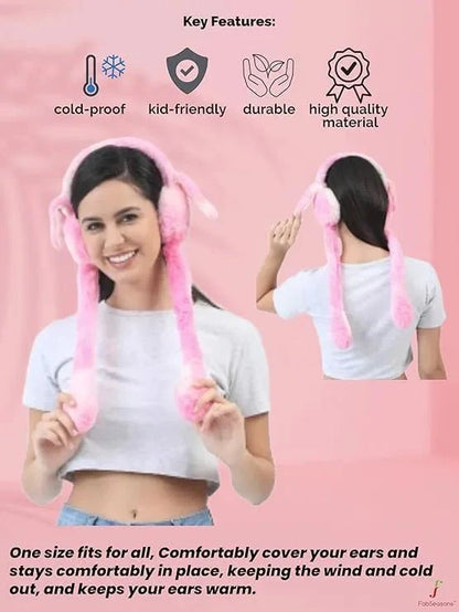 Girls Winter Plush Earmuffs with Moving Bunny Ears – Soft, Warm & Super Cute Ear Warmer