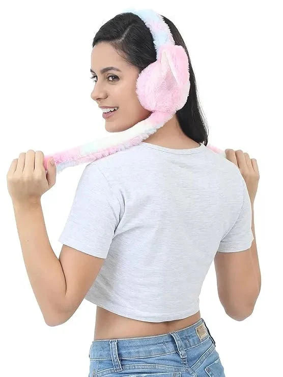 Girls Winter Plush Earmuffs with Moving Bunny Ears – Soft, Warm & Super Cute Ear Warmer