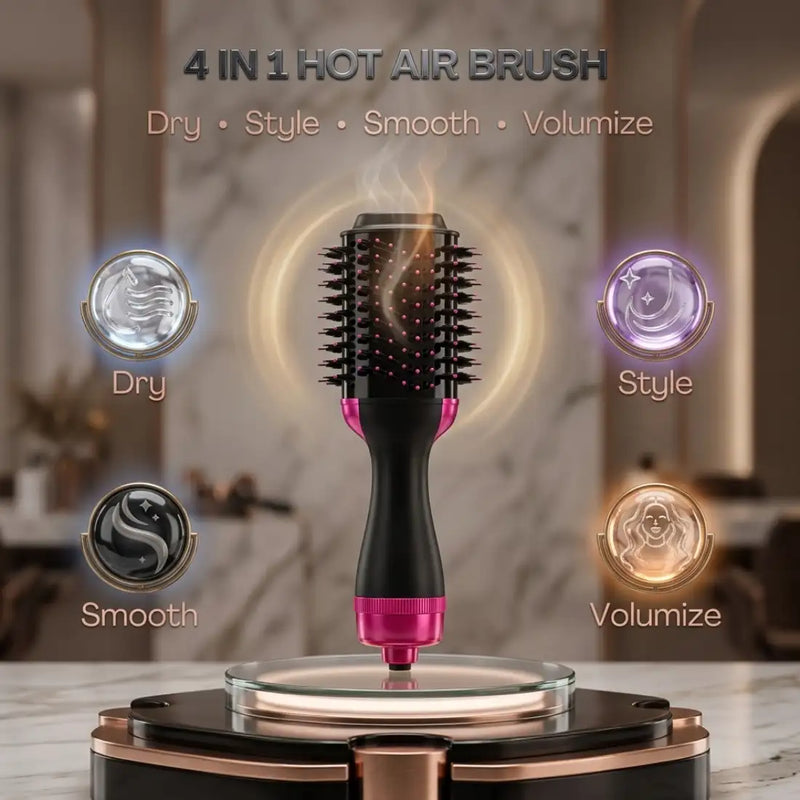 4-in-1 Hot Air Styling Brush | Hair Dryer Brush for Drying, Straightening, Curling & Volumizing