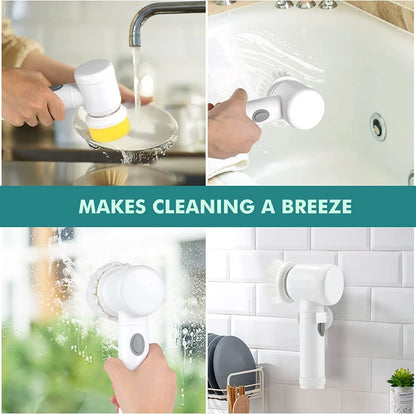 Electric Spin Scrubber 7-in-1 Power Cleaning Brush | Magic Cleaning Tool with 5 Replaceable Brush Heads for Kitchen & Bathroom