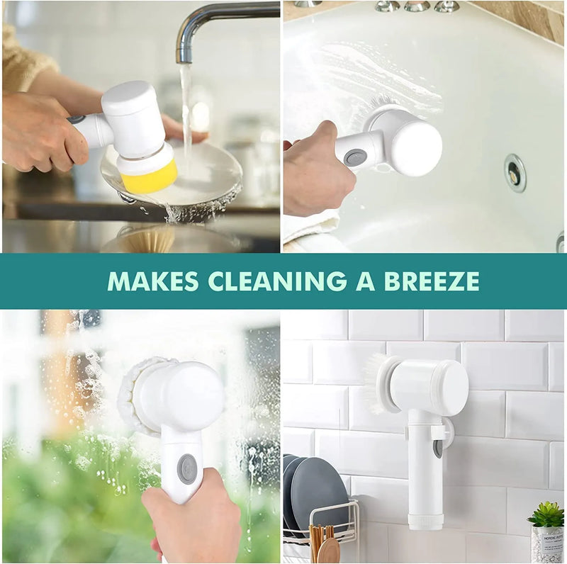 Electric Spin Scrubber 7-in-1 Power Cleaning Brush | Magic Cleaning Tool with 5 Replaceable Brush Heads for Kitchen & Bathroom