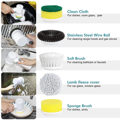 Electric Spin Scrubber 7-in-1 Power Cleaning Brush | Magic Cleaning Tool with 5 Replaceable Brush Heads for Kitchen & Bathroom