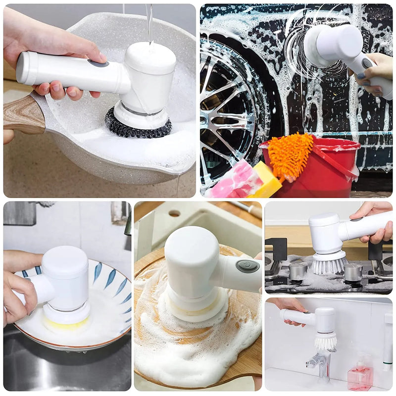 Electric Spin Scrubber 7-in-1 Power Cleaning Brush | Magic Cleaning Tool with 5 Replaceable Brush Heads for Kitchen & Bathroom