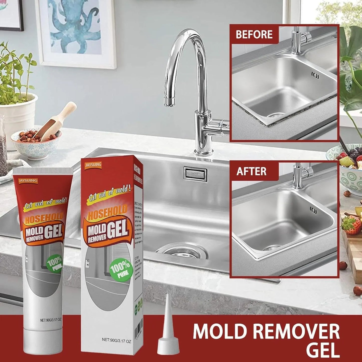 Mold Remover Gel for Wall Cleaner | Powerful Mold & Mildew Stain Remover for Wall Tiles, Grout, Sealant & Bathroom Cleaning