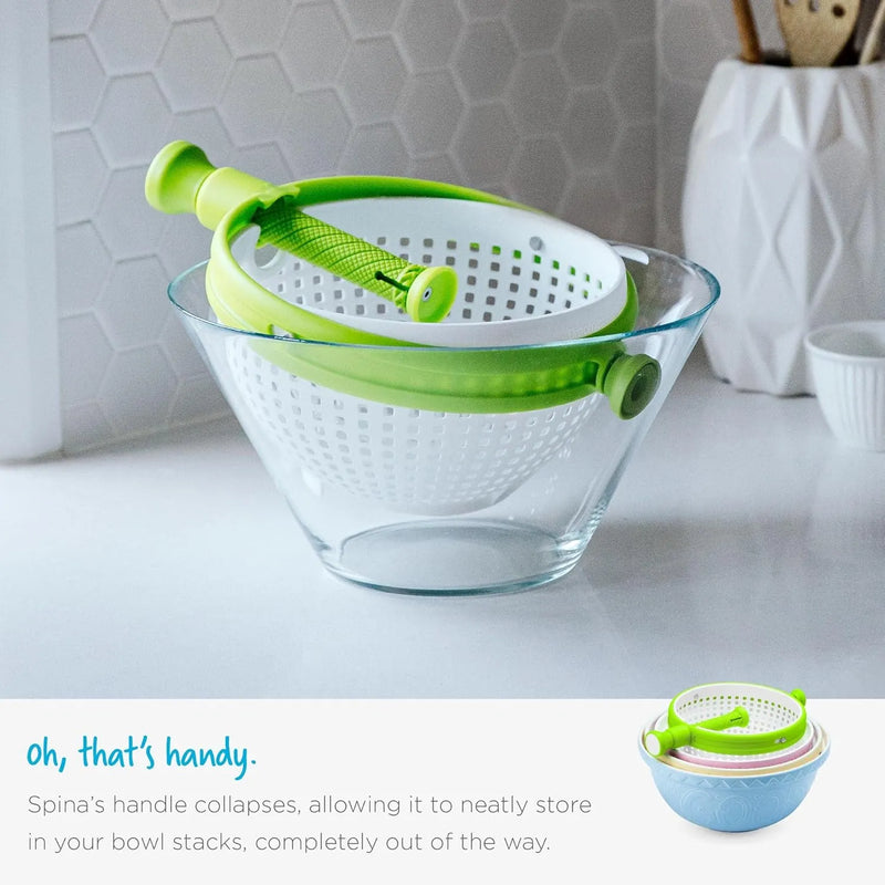 Salad Spinner & Vegetable Drain Basket – Manual Lettuce Dryer with Collapsible Handle for Washing & Drying Vegetables