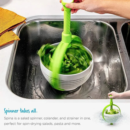 Salad Spinner & Vegetable Drain Basket – Manual Lettuce Dryer with Collapsible Handle for Washing & Drying Vegetables