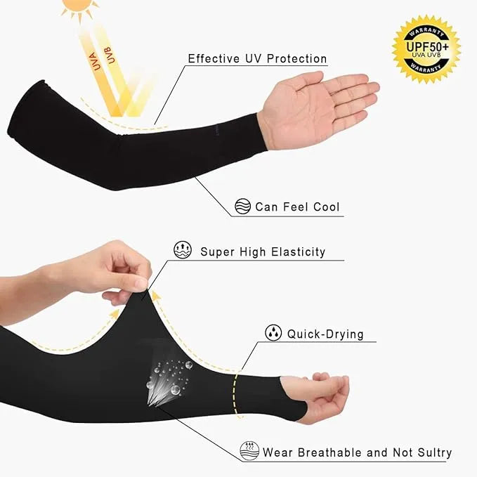 Unisex UV Protection Arm Sleeves (Fingerless) | Full Arm Sun Protection Gloves | Anti-UV, Dust-Proof