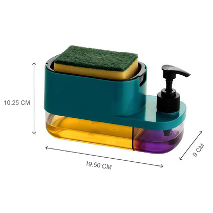3 in 1 Dish Soap Pump Dispenser with Sponge Holder | Clay & Plastic Kitchen Sink Organizer | Liquid Soap Dispenser