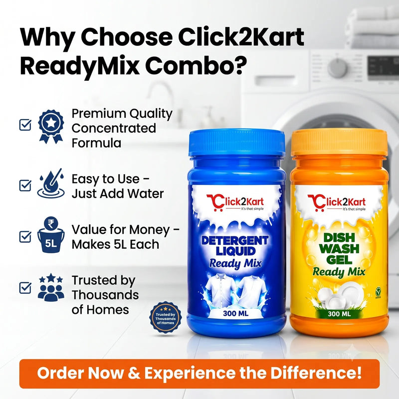 Premium ReadyMix Combo – Detergent Liquid & Dishwash Gel Concentrate | 200 ML Each