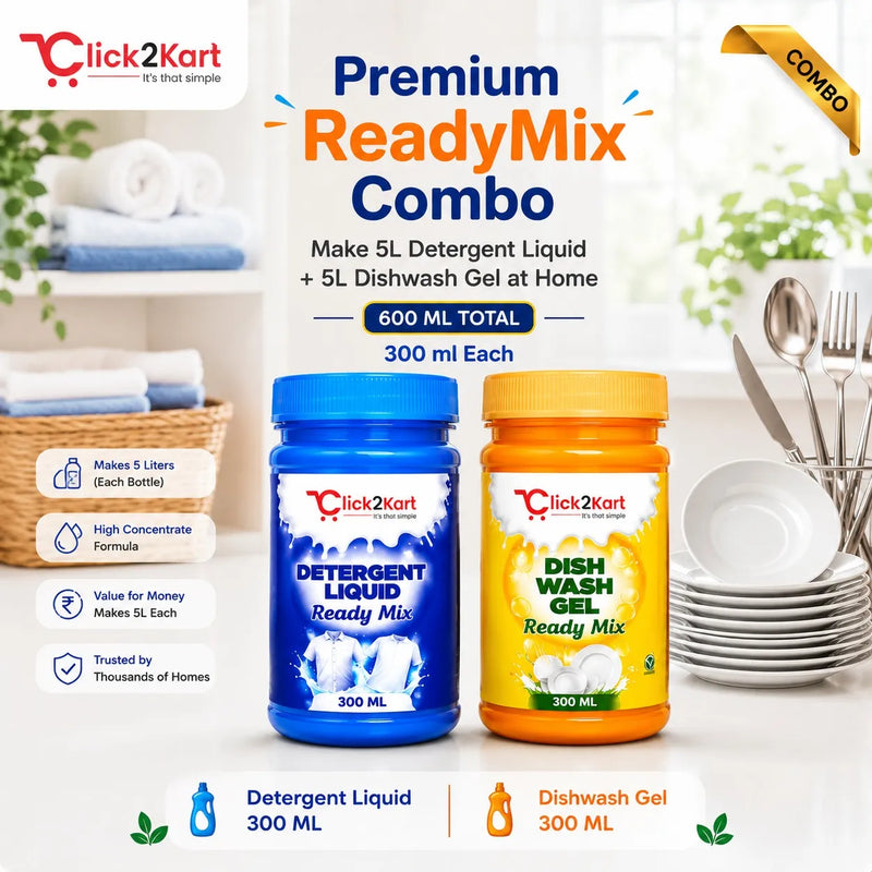 Premium ReadyMix Combo – Detergent Liquid & Dishwash Gel Concentrate | 200 ML Each