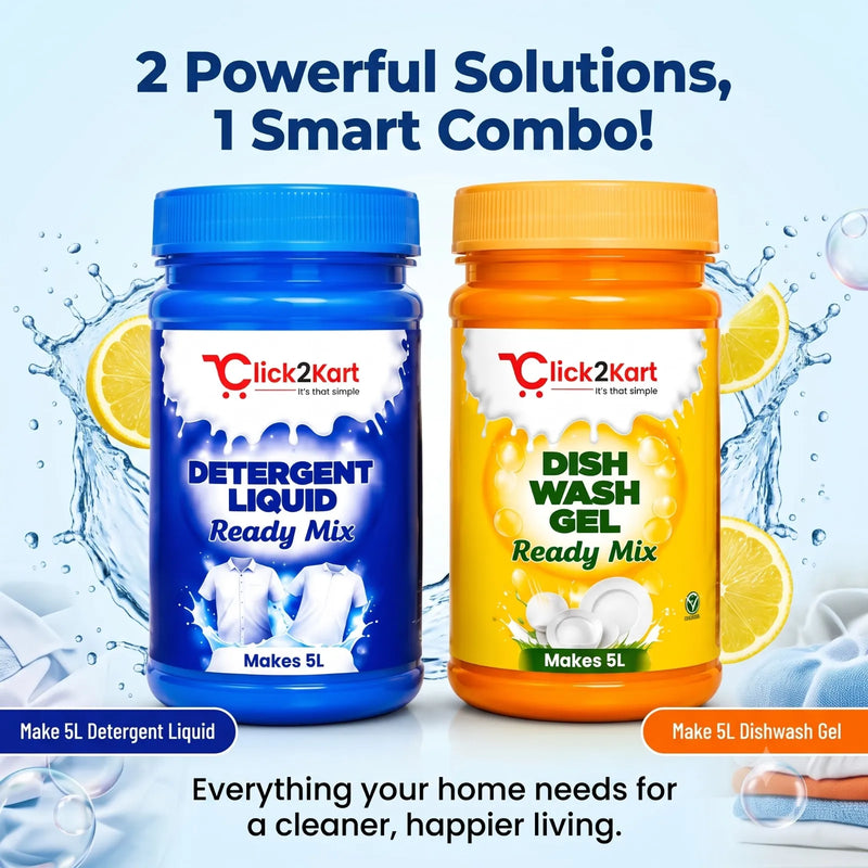 Premium ReadyMix Combo – Detergent Liquid & Dishwash Gel Concentrate | 200 ML Each